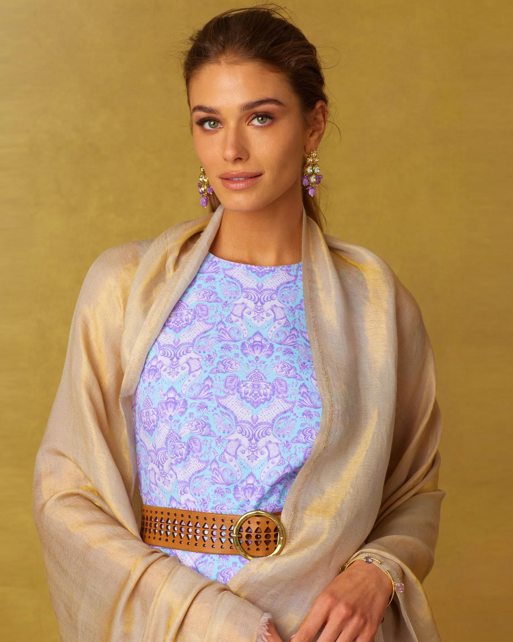 Josephine Reversible Pashmina Shawl in Gold Shimmer Dune