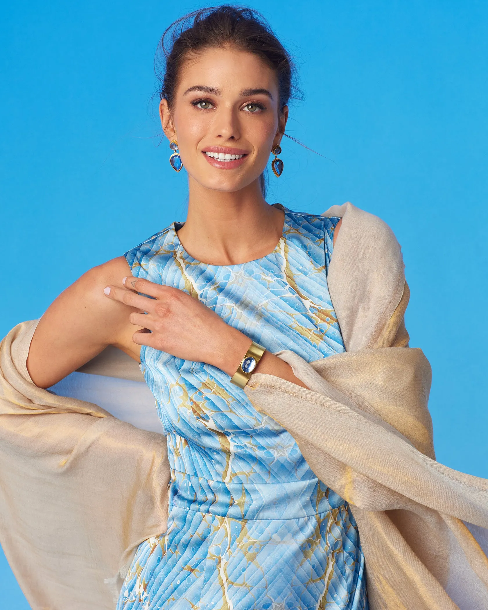 Josephine Reversible Pashmina Shawl in Gold Shimmer Dune