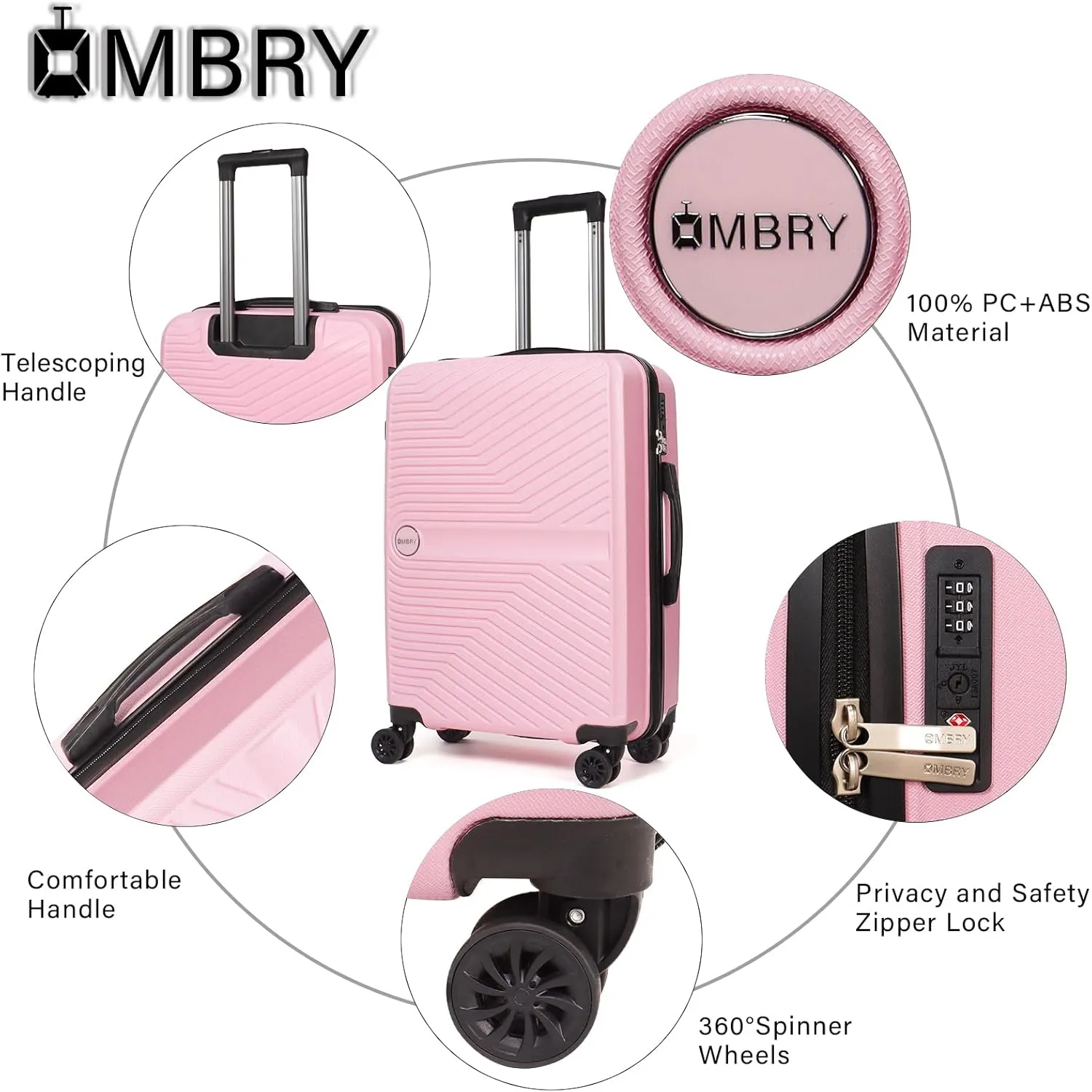 Luggage Set 3 Pieces -Suitcase Set - Carry on Luggage with Wheels - Check-in Luggage - PC   ABS Durable Suitcase Rotating Silent Wheels 3-Piece 20/24/28 Pink