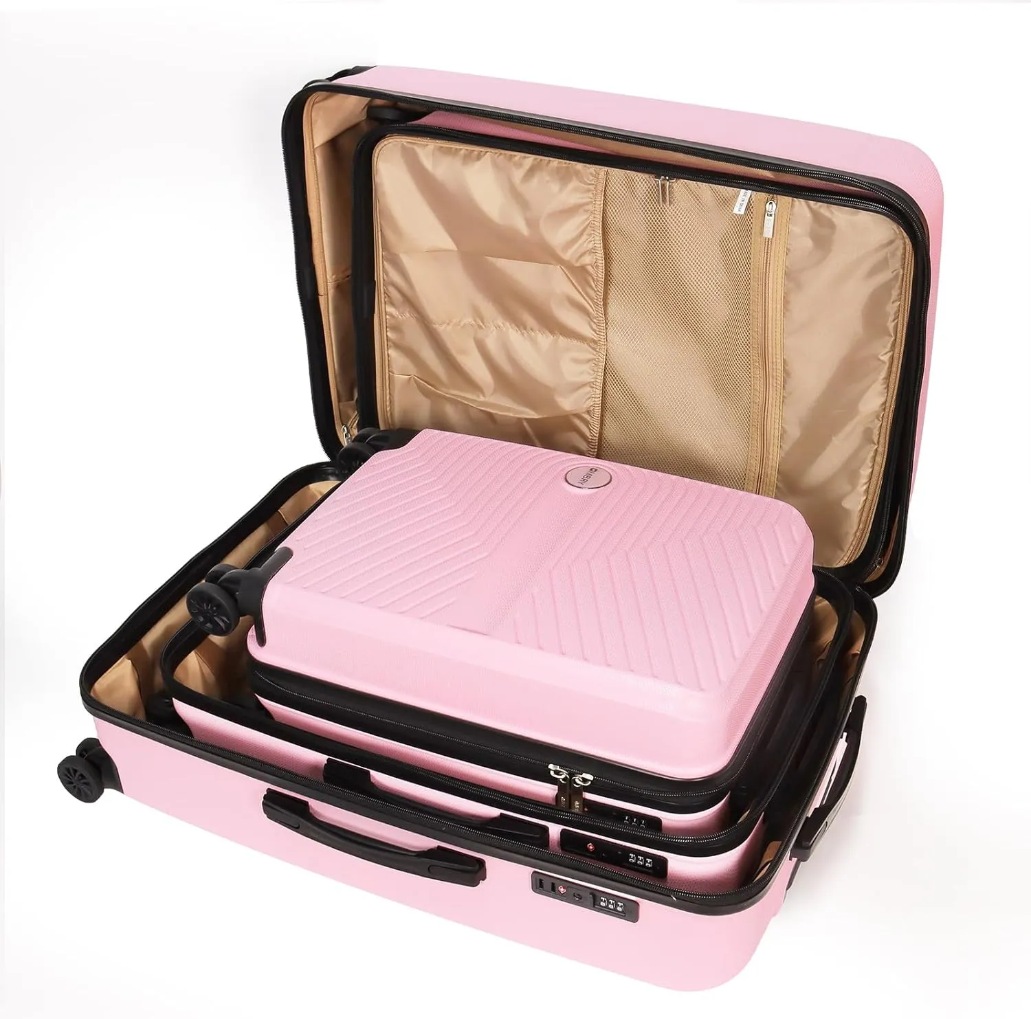 Luggage Set 3 Pieces -Suitcase Set - Carry on Luggage with Wheels - Check-in Luggage - PC   ABS Durable Suitcase Rotating Silent Wheels 3-Piece 20/24/28 Pink