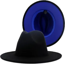 Men Fedora Hat Women Winter Autumn Double-Sided Color Matching Jazz Hat Woolen Hat Flat Brim Hat