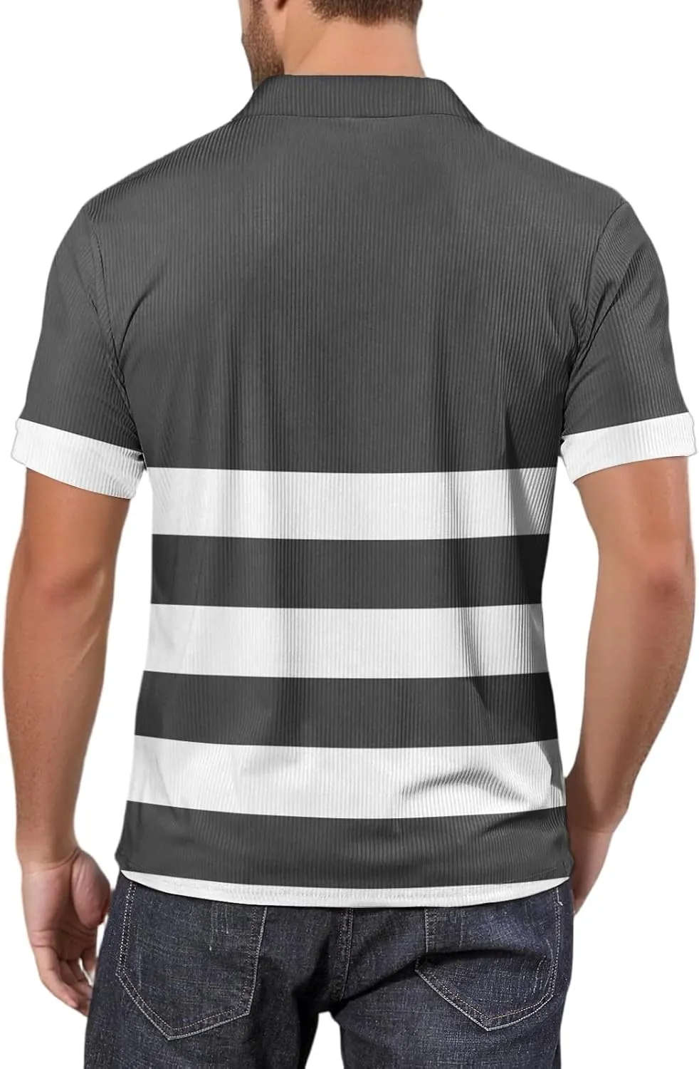 Men's Polo Shirts Short Sleeve V Neck Vintage Striped Casual Golf Polo Classic Collared T Shirts