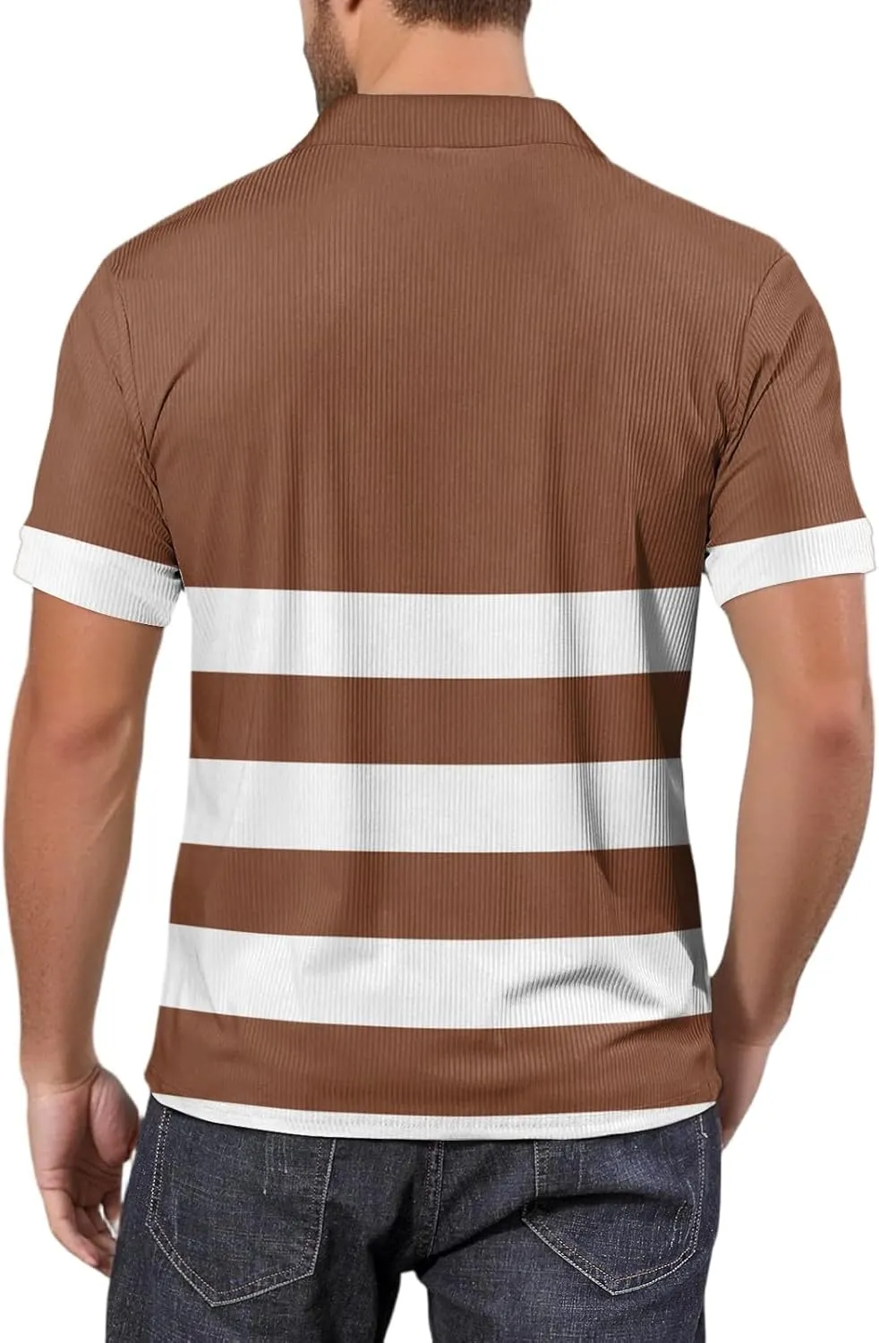 Men's Polo Shirts Short Sleeve V Neck Vintage Striped Casual Golf Polo Classic Collared T Shirts
