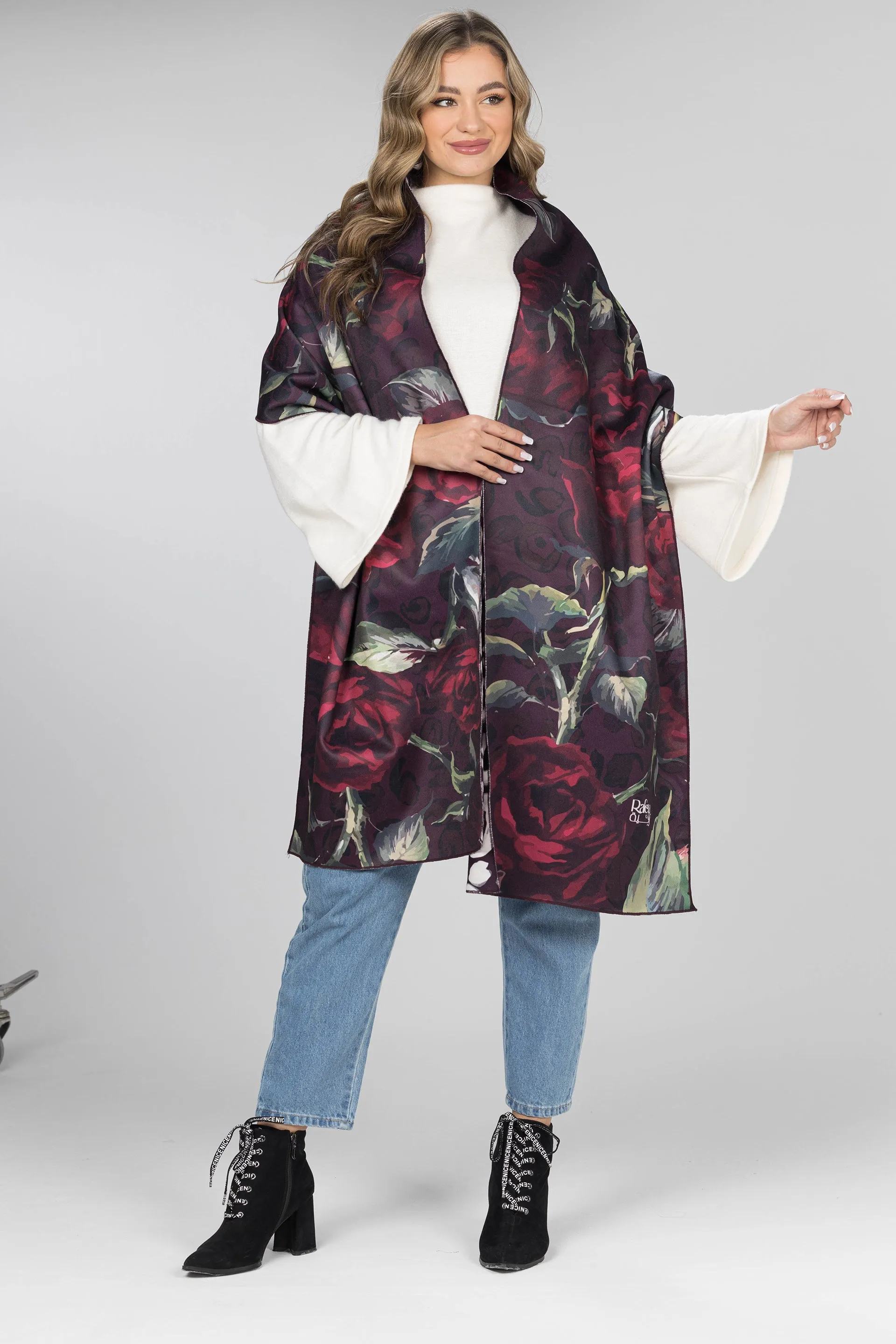 Midnight Rose Double-Face Wool Shawl