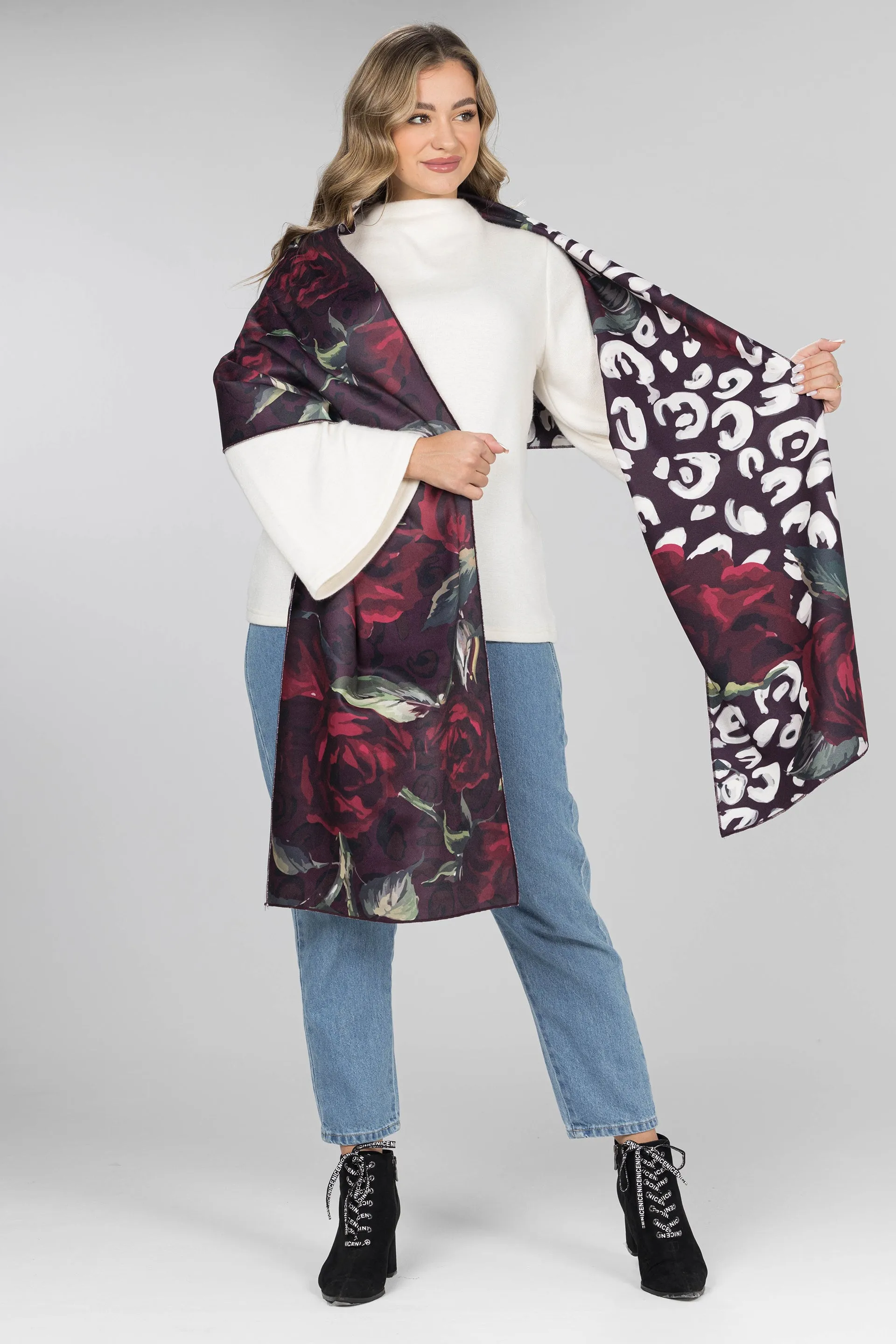 Midnight Rose Double-Face Wool Shawl