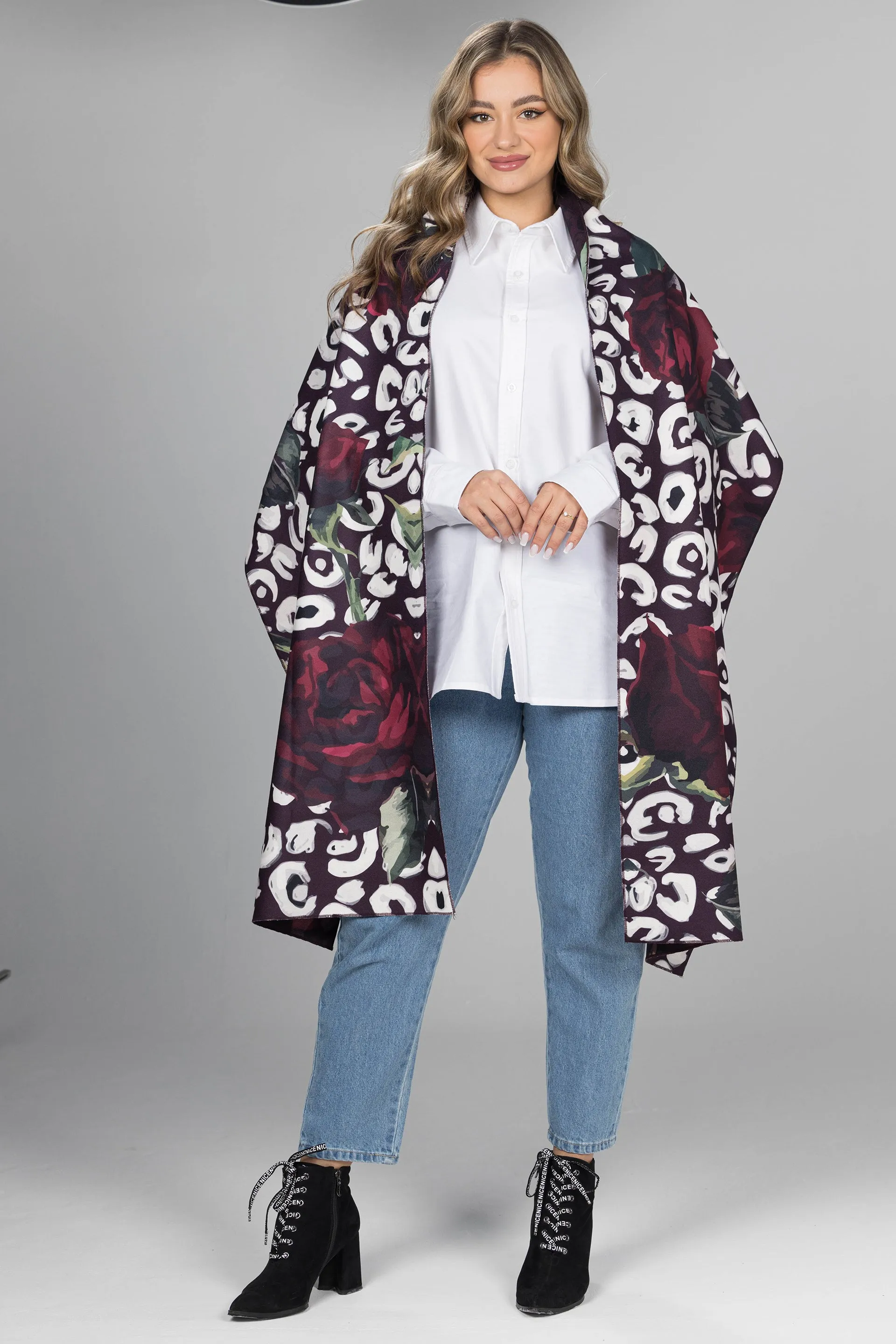 Midnight Rose Double-Face Wool Shawl