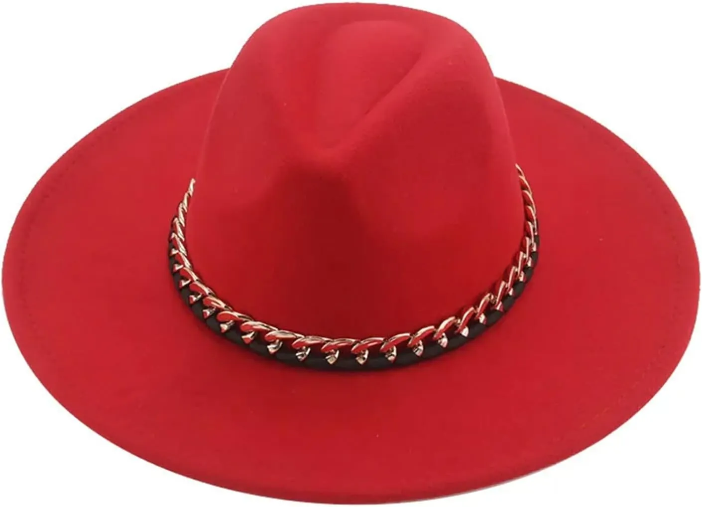 Mnjyihy Women Fedora Hats Big Brim 9.5Cm Chain Formal Men Women Panama Solid Band Wide Brim Hat