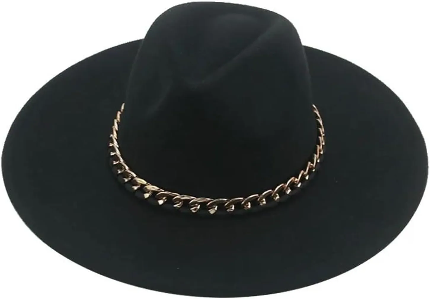 Mnjyihy Women Fedora Hats Big Brim 9.5Cm Chain Formal Men Women Panama Solid Band Wide Brim Hat