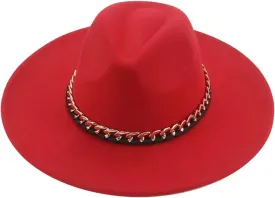 Mnjyihy Women Fedora Hats Big Brim 9.5Cm Chain Formal Men Women Panama Solid Band Wide Brim Hat