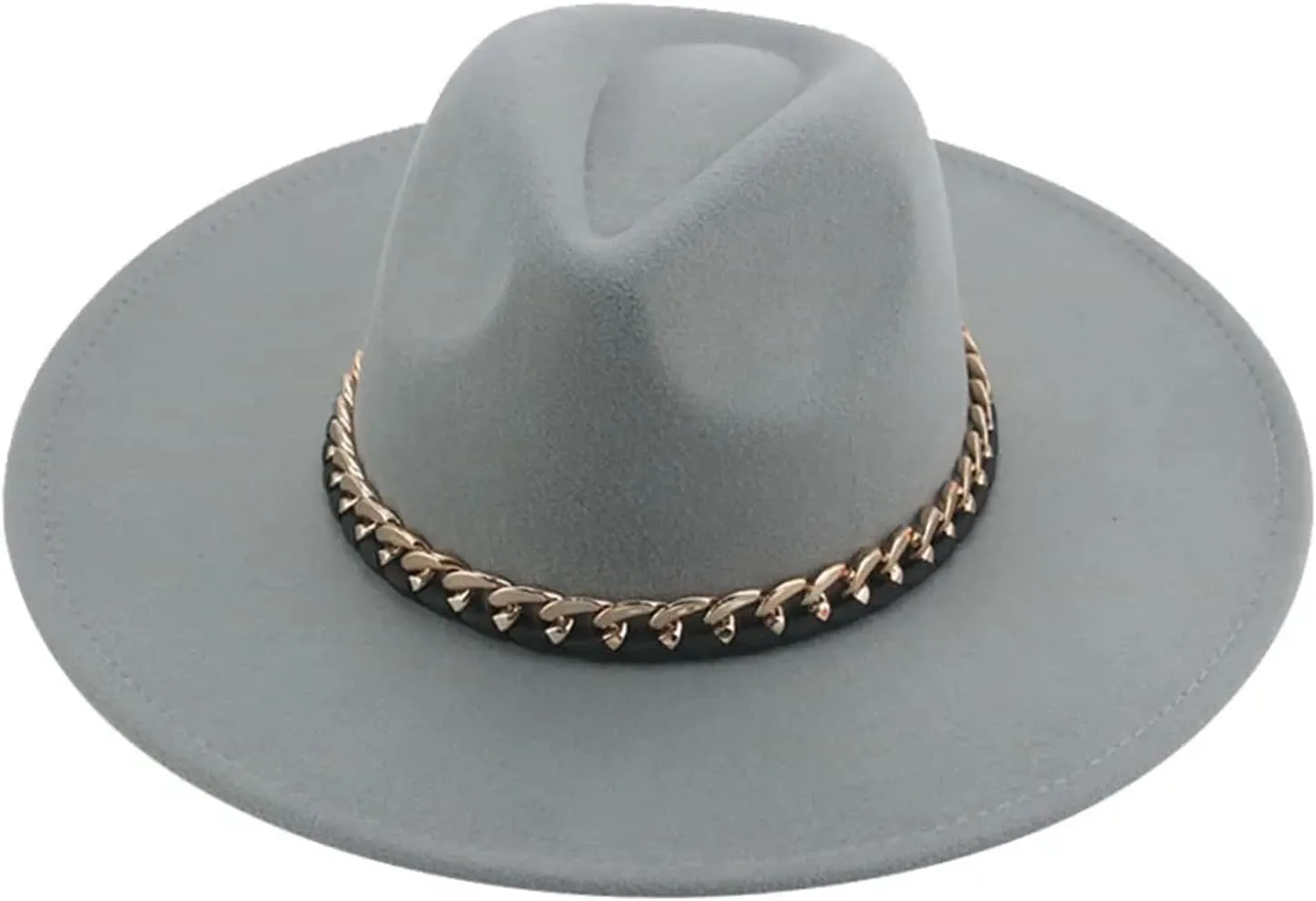 Mnjyihy Women Fedora Hats Big Brim 9.5Cm Chain Formal Men Women Panama Solid Band Wide Brim Hat