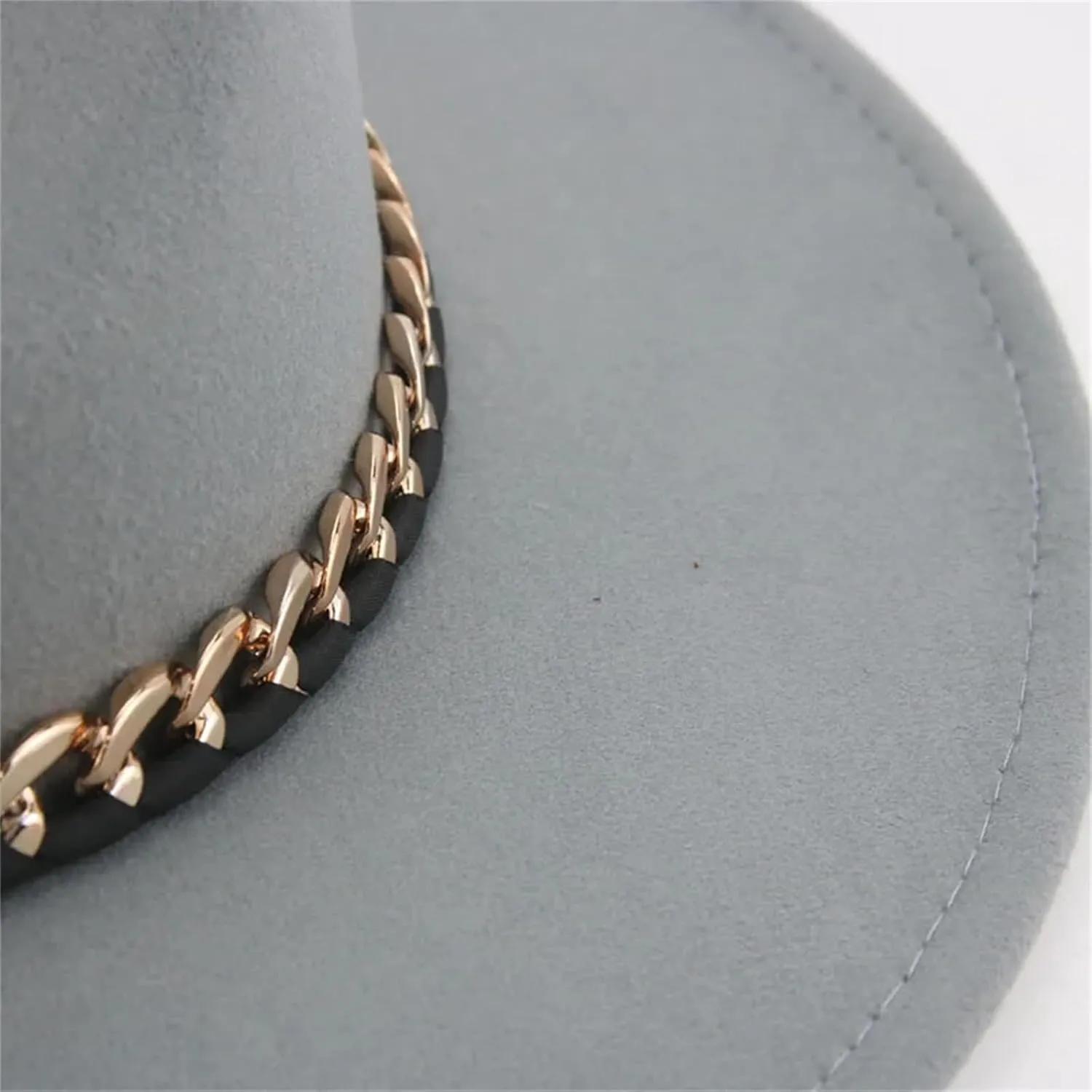 Mnjyihy Women Fedora Hats Big Brim 9.5Cm Chain Formal Men Women Panama Solid Band Wide Brim Hat