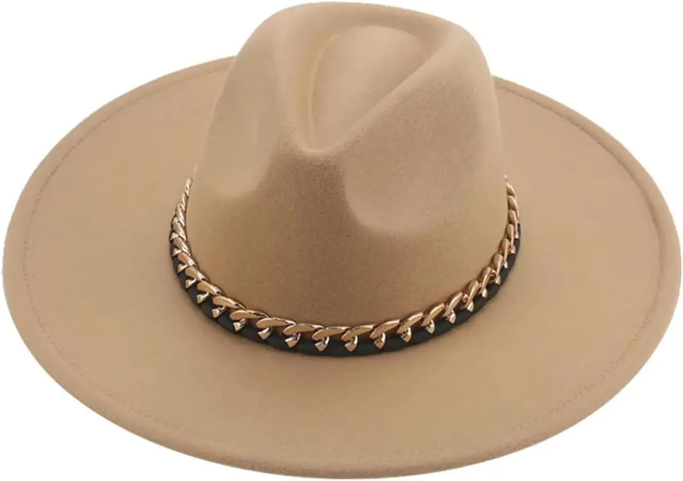 Mnjyihy Women Fedora Hats Big Brim 9.5Cm Chain Formal Men Women Panama Solid Band Wide Brim Hat