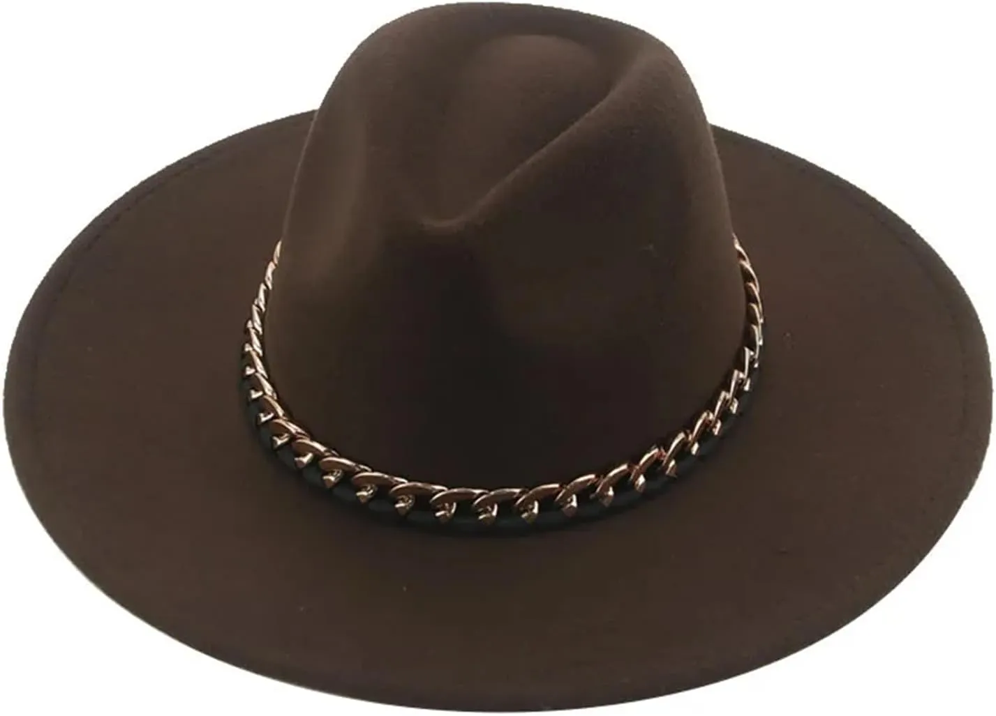 Mnjyihy Women Fedora Hats Big Brim 9.5Cm Chain Formal Men Women Panama Solid Band Wide Brim Hat