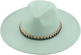 Mnjyihy Women Fedora Hats Big Brim 9.5Cm Chain Formal Men Women Panama Solid Band Wide Brim Hat