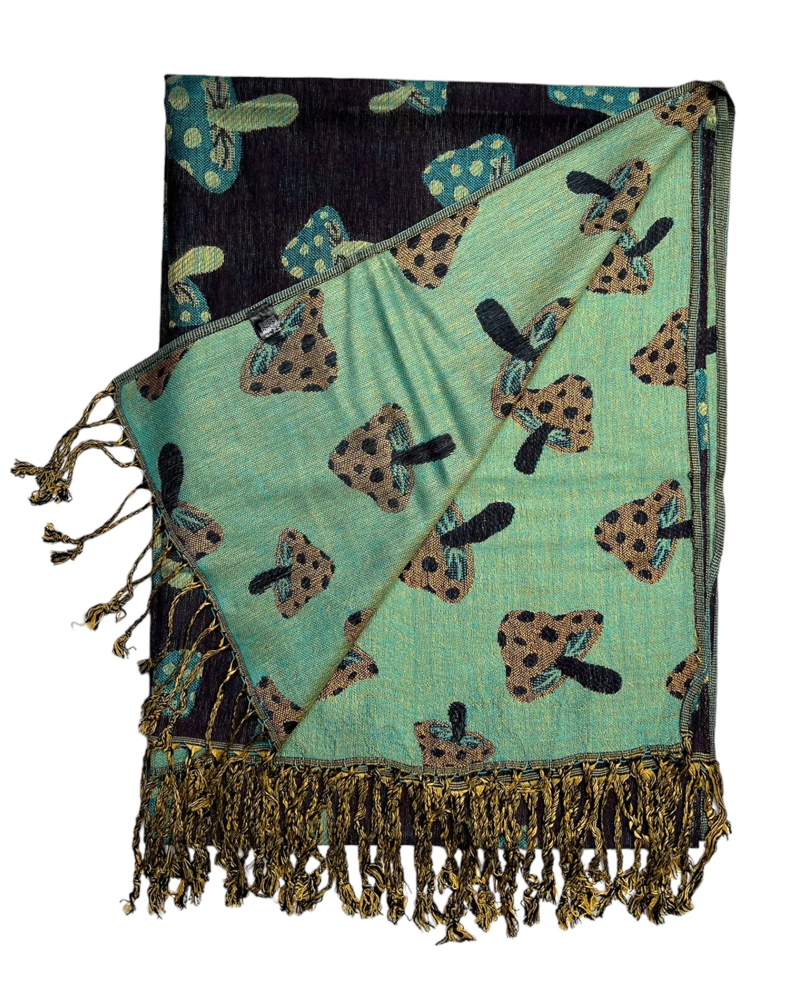 Navy & Teal Reversible Mushroom Rave Pashmina