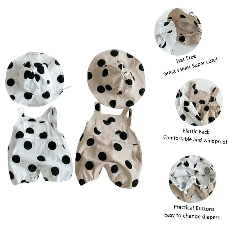 Newborn Baby Polka Dot Jumpsuit With Hat