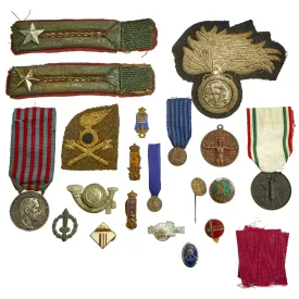 Original Italy WWII Medal and Uniform Insignia Lot - 20 Items