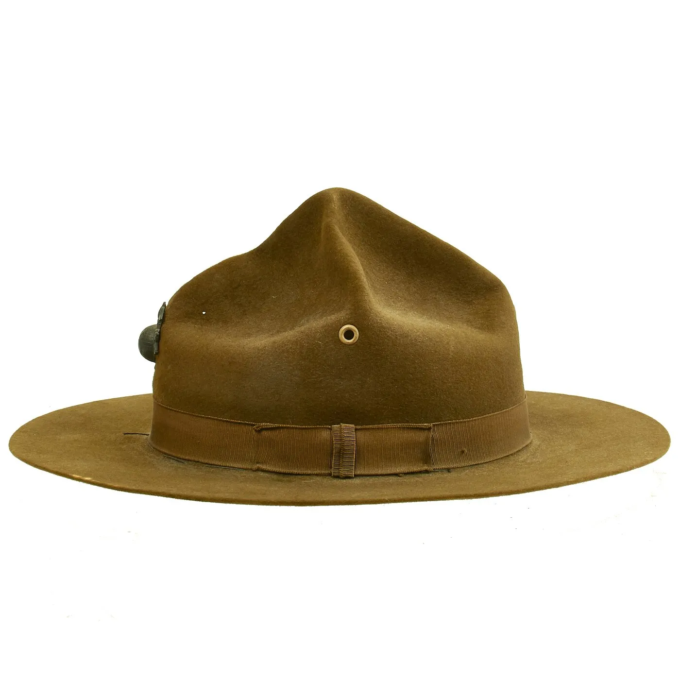 Original U.S. WWII Marine Corps OD Green Pressed Felt Campaign Hat with EGA - "Drill Instructor Hat"