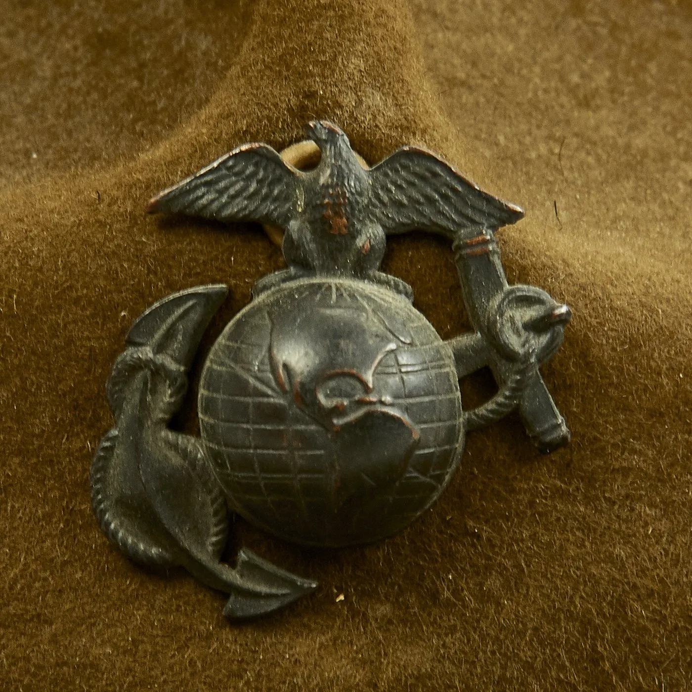 Original U.S. WWII Marine Corps OD Green Pressed Felt Campaign Hat with EGA - "Drill Instructor Hat"