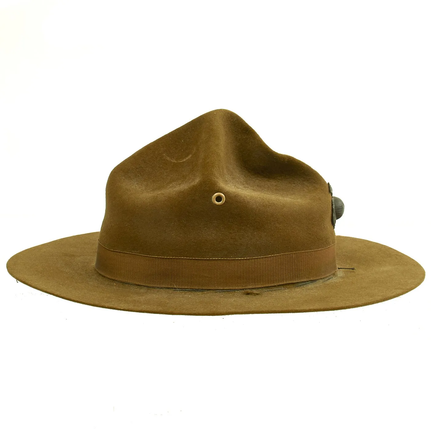 Original U.S. WWII Marine Corps OD Green Pressed Felt Campaign Hat with EGA - "Drill Instructor Hat"