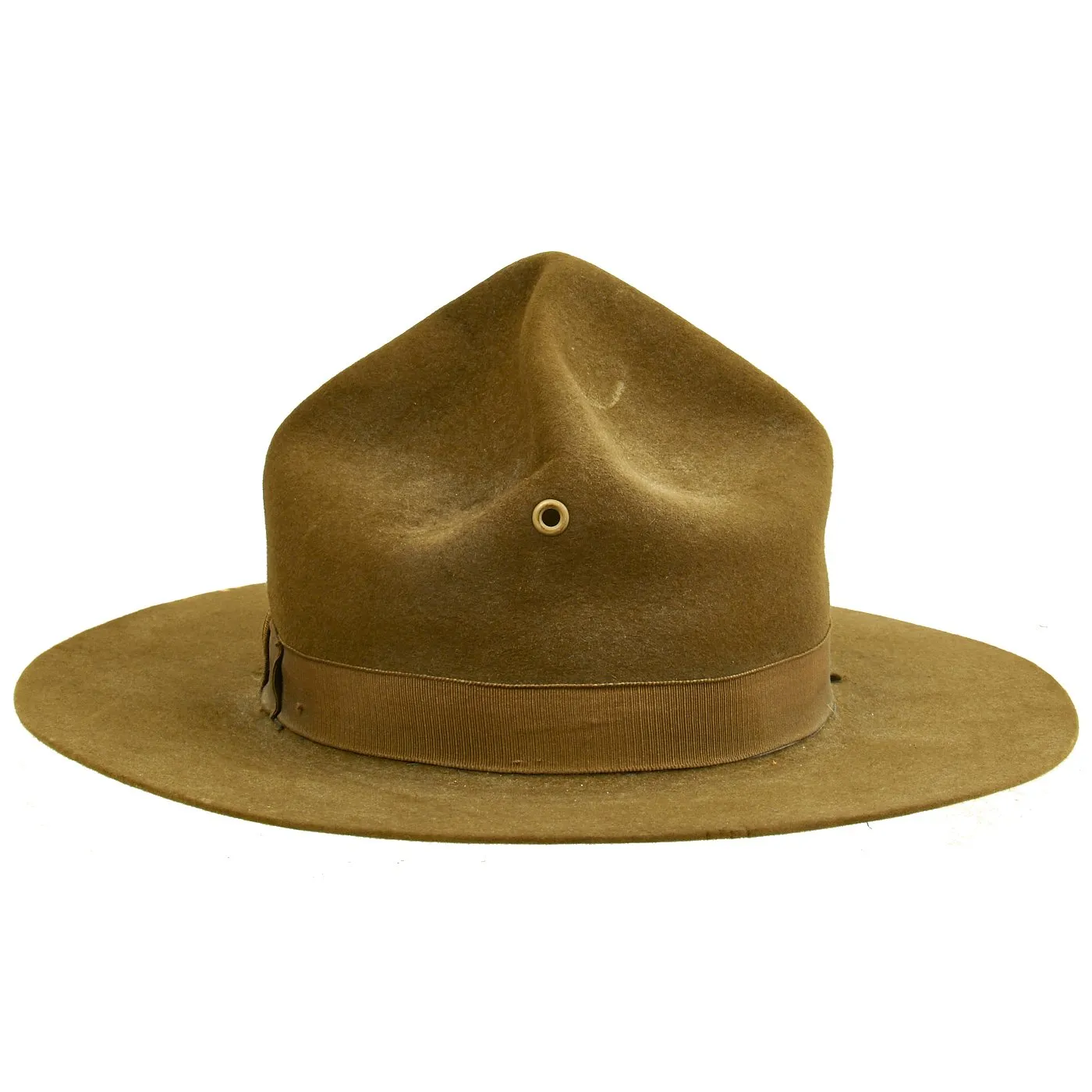 Original U.S. WWII Marine Corps OD Green Pressed Felt Campaign Hat with EGA - "Drill Instructor Hat"