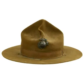 Original U.S. WWII Marine Corps OD Green Pressed Felt Campaign Hat with EGA - "Drill Instructor Hat"