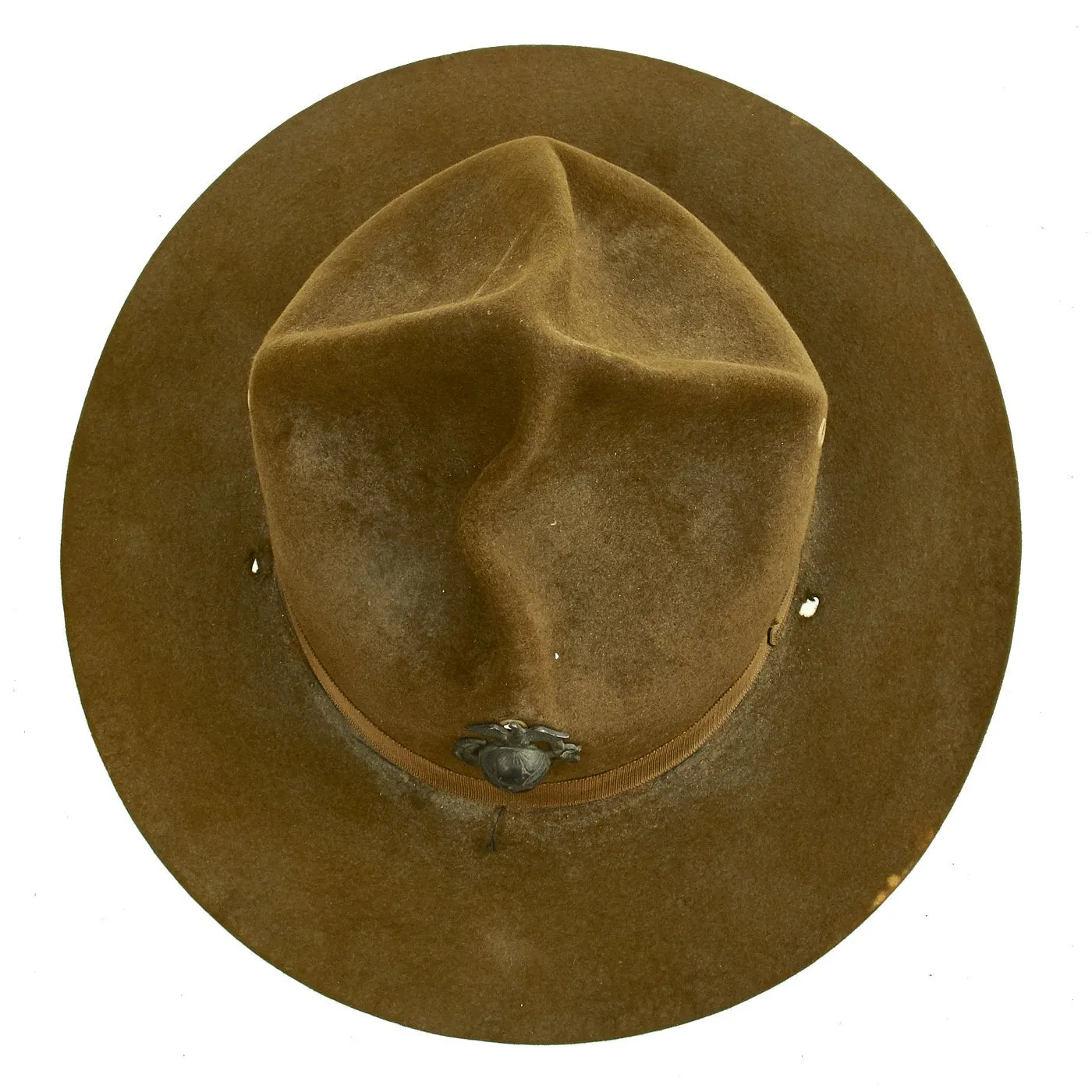Original U.S. WWII Marine Corps OD Green Pressed Felt Campaign Hat with EGA - "Drill Instructor Hat"