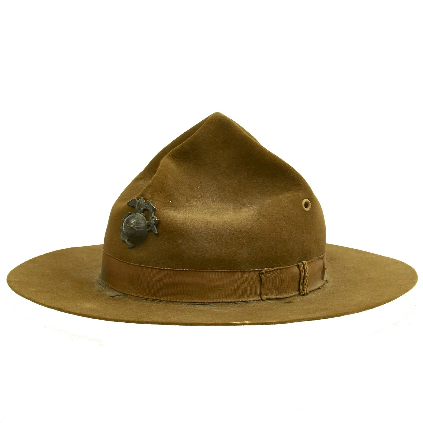 Original U.S. WWII Marine Corps OD Green Pressed Felt Campaign Hat with EGA - "Drill Instructor Hat"