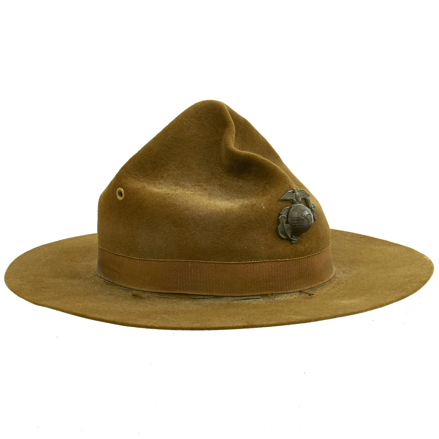 Original U.S. WWII Marine Corps OD Green Pressed Felt Campaign Hat with EGA - "Drill Instructor Hat"