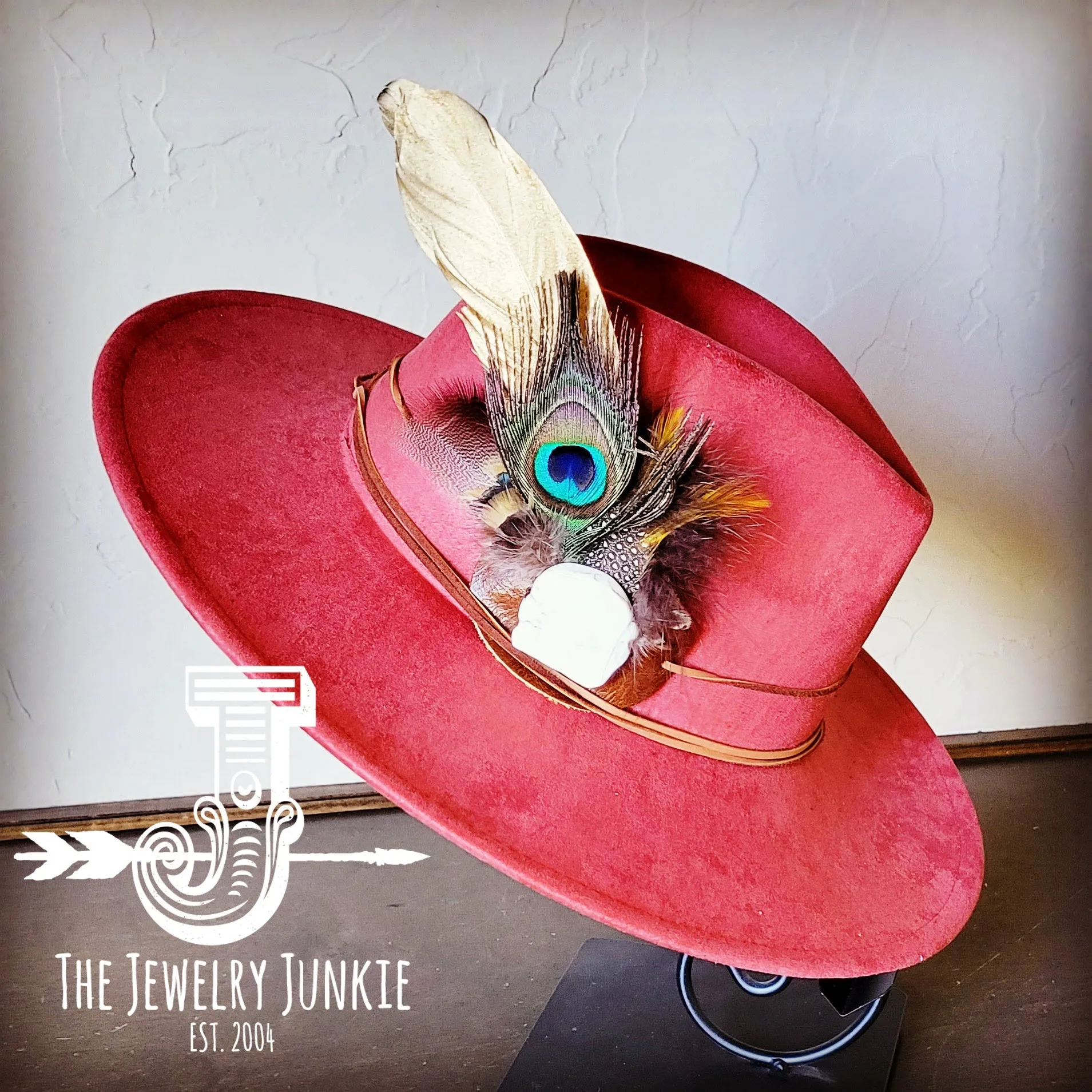 Peacock Gold Feather & Turquoise Slab Hat Band   Choice of Hat 985v