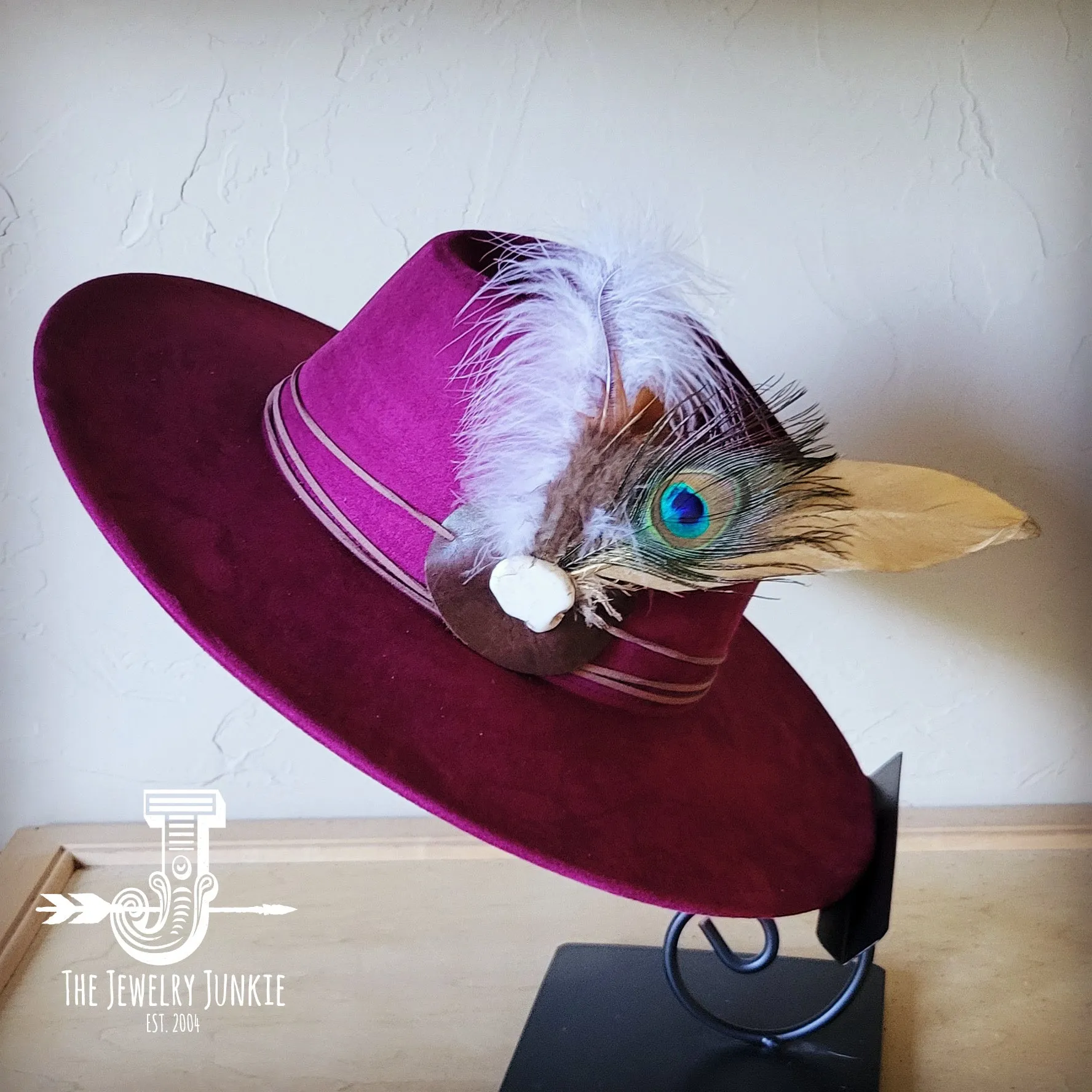 Peacock Gold Feather & Turquoise Slab Hat Band   Choice of Hat 985v