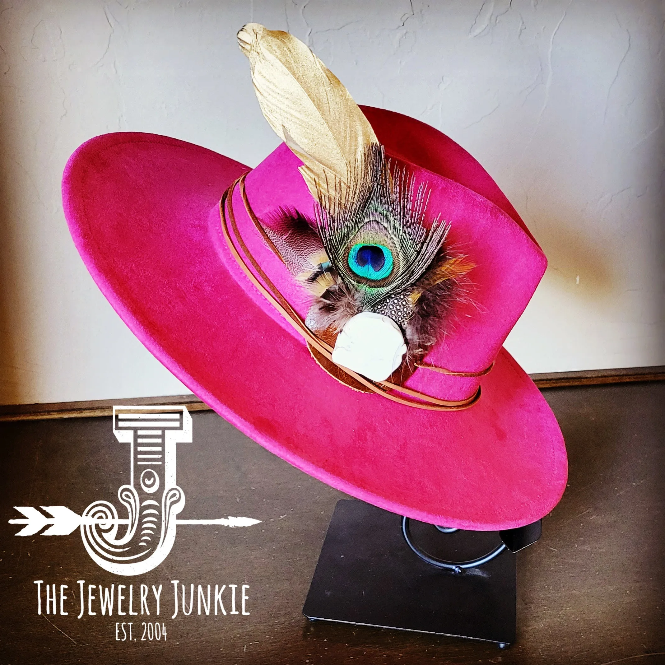 Peacock Gold Feather & Turquoise Slab Hat Band   Choice of Hat 985v