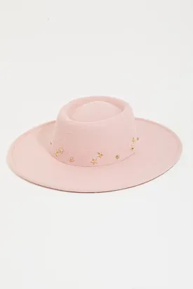 Pink Gold Star Studded Fedora Western Bohemian Festival Hat