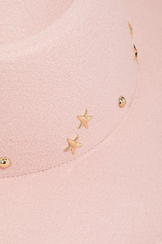 Pink Gold Star Studded Fedora Western Bohemian Festival Hat