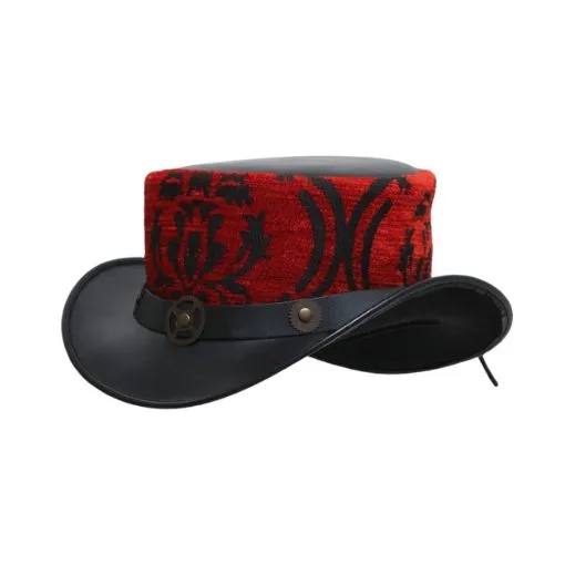 Red Mini Steampunk Leather Top Hat