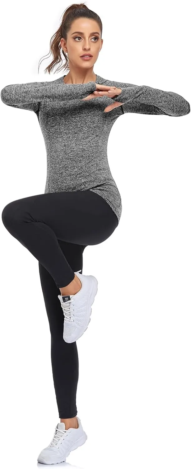 Soneven Women's Thermal Fleece Running Shirts Compression Shirts Quick Dry Workout Pullover Tops with Thumb Holes