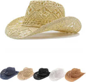 Straw Cowboy Hat Cowgirl Straw Hats Shapeable Wide Brim Staw Beach Sun Hat