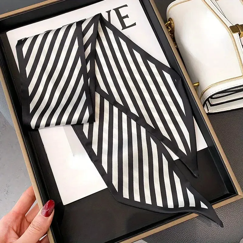 Stylish Long Striped Skinny Scarf for Women - Versatile Accessory for Hair, Purse, Office Attire, and Daily Wear - In Two Colors