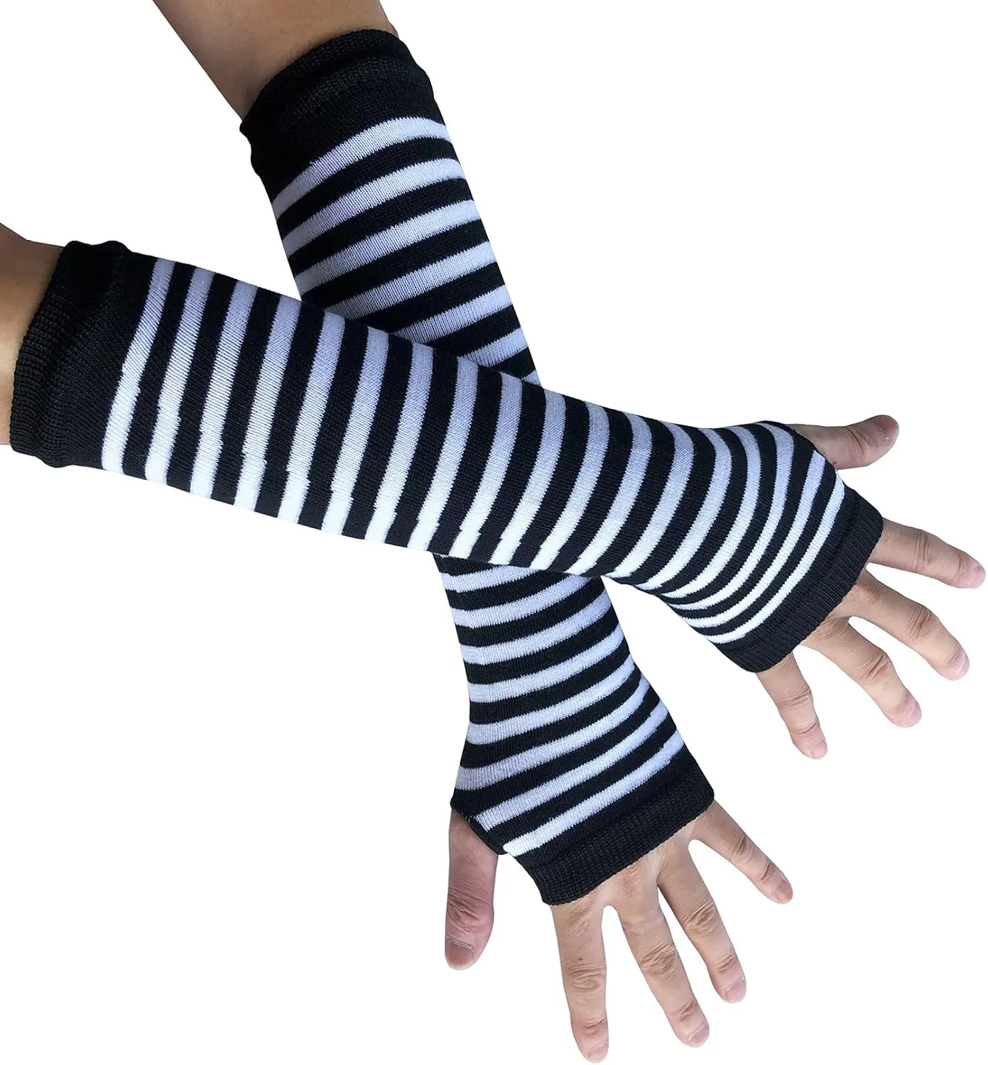 SYAYA Striped Fingerless Gloves for Women Men, Gothic Arm Warmers Winter Fashion for Cosplay & Goth & Punk Emo U-S-A1W