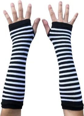 SYAYA Striped Fingerless Gloves for Women Men, Gothic Arm Warmers Winter Fashion for Cosplay & Goth & Punk Emo U-S-A1W