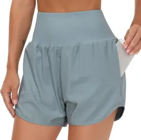 THE GYM PEOPLE Womens High Waist Running Shorts with Liner Athletic Hiking Workout Shorts Zip Pockets