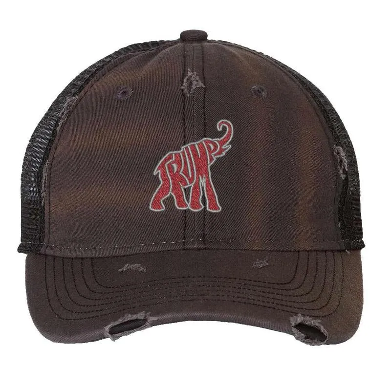 TRUMP Republican Elephant Distressed Trucker Hat, Patriotic Election Political Cap