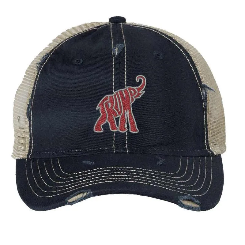 TRUMP Republican Elephant Distressed Trucker Hat, Patriotic Election Political Cap