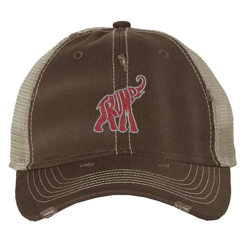 TRUMP Republican Elephant Distressed Trucker Hat, Patriotic Election Political Cap