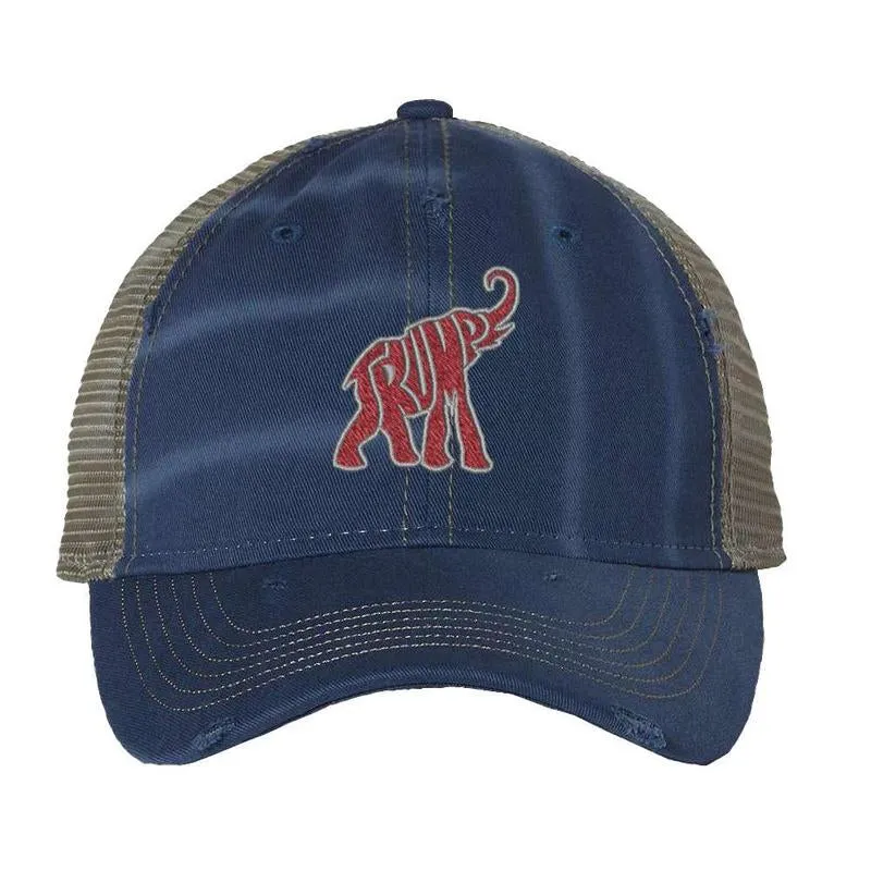 TRUMP Republican Elephant Distressed Trucker Hat, Patriotic Election Political Cap