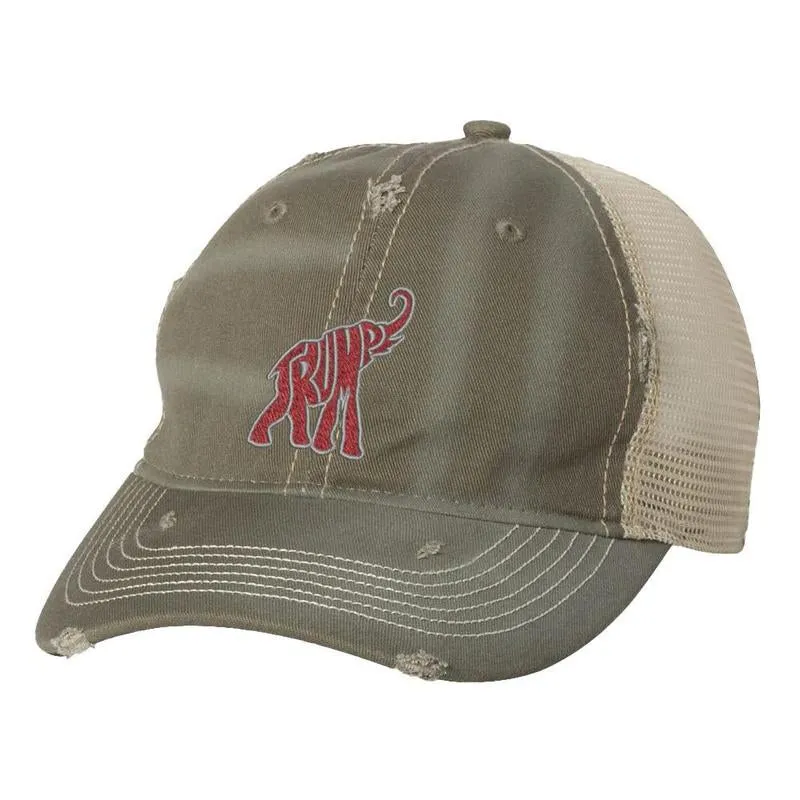 TRUMP Republican Elephant Distressed Trucker Hat, Patriotic Election Political Cap