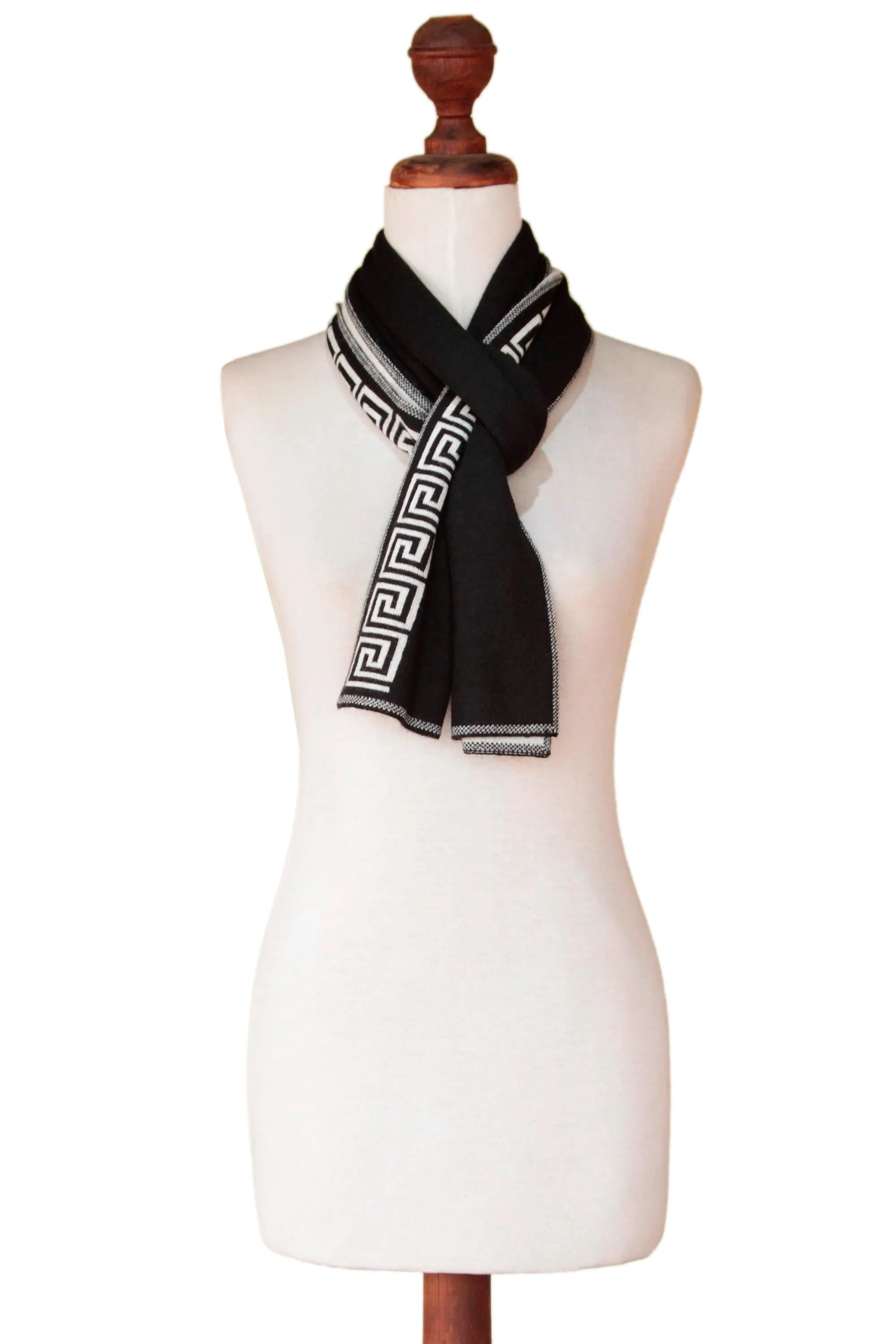 Unique Alpaca Wool Patterned Scarf - Peruvian Nocturne | NOVICA