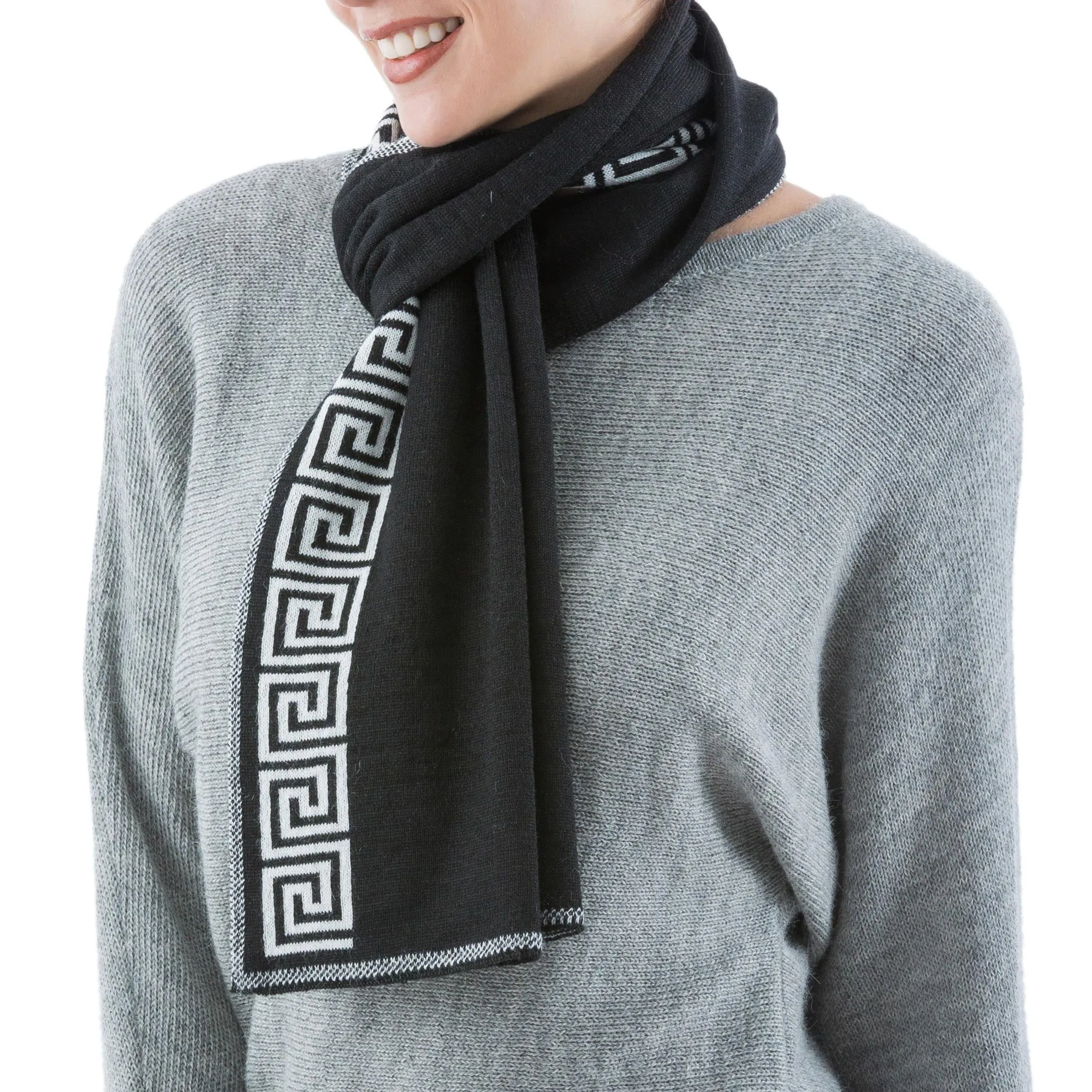 Unique Alpaca Wool Patterned Scarf - Peruvian Nocturne | NOVICA