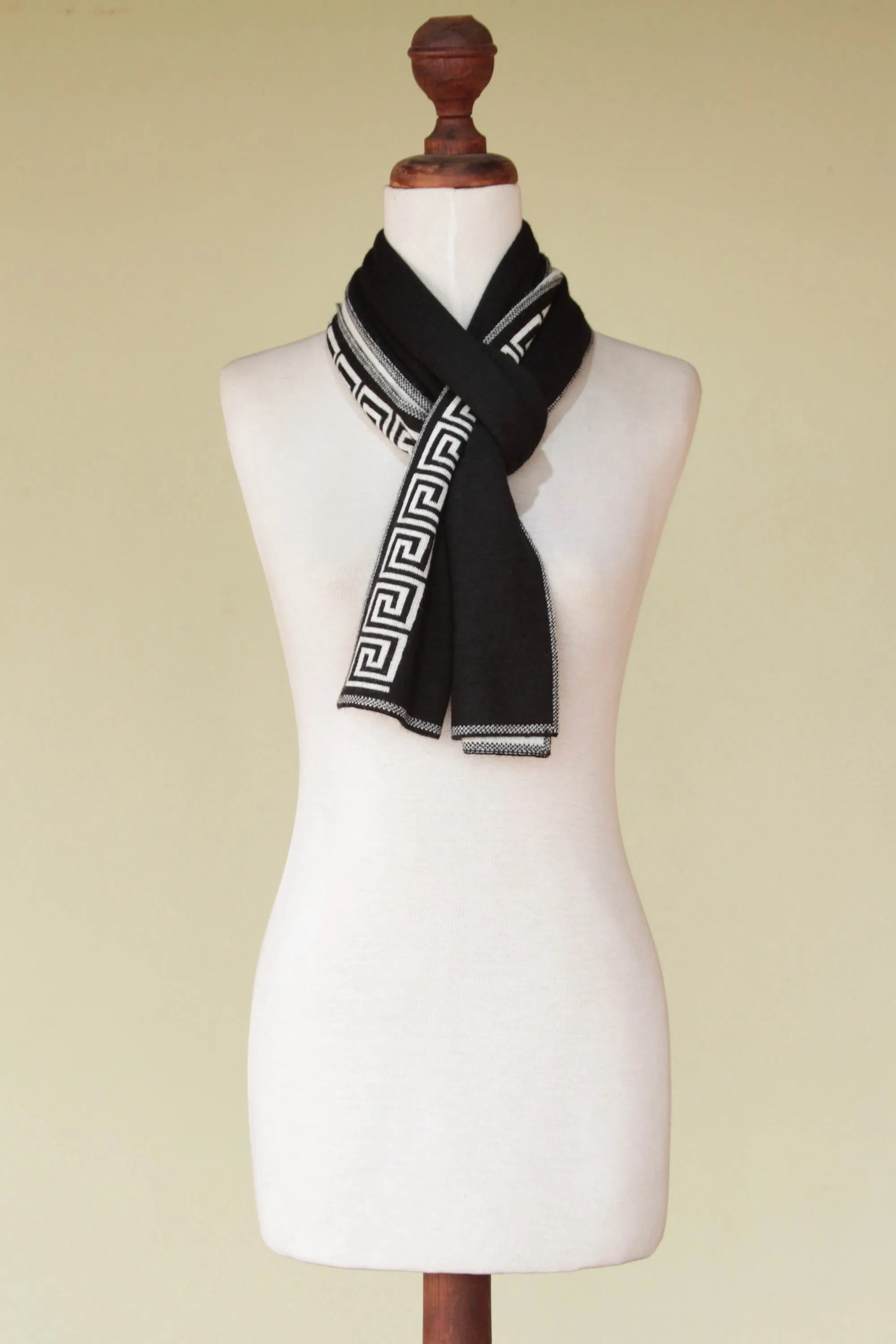 Unique Alpaca Wool Patterned Scarf - Peruvian Nocturne | NOVICA