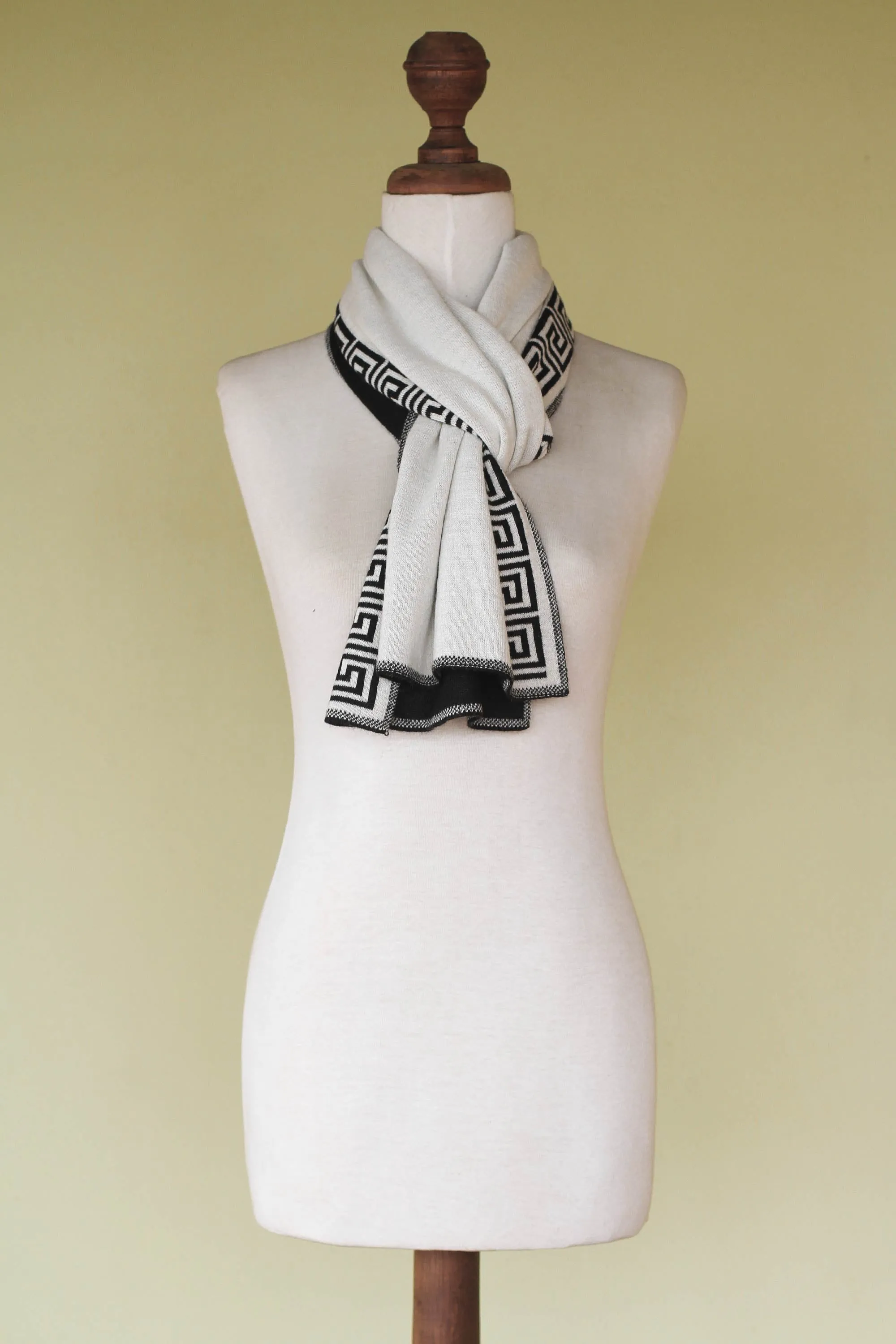 Unique Alpaca Wool Patterned Scarf - Peruvian Nocturne | NOVICA